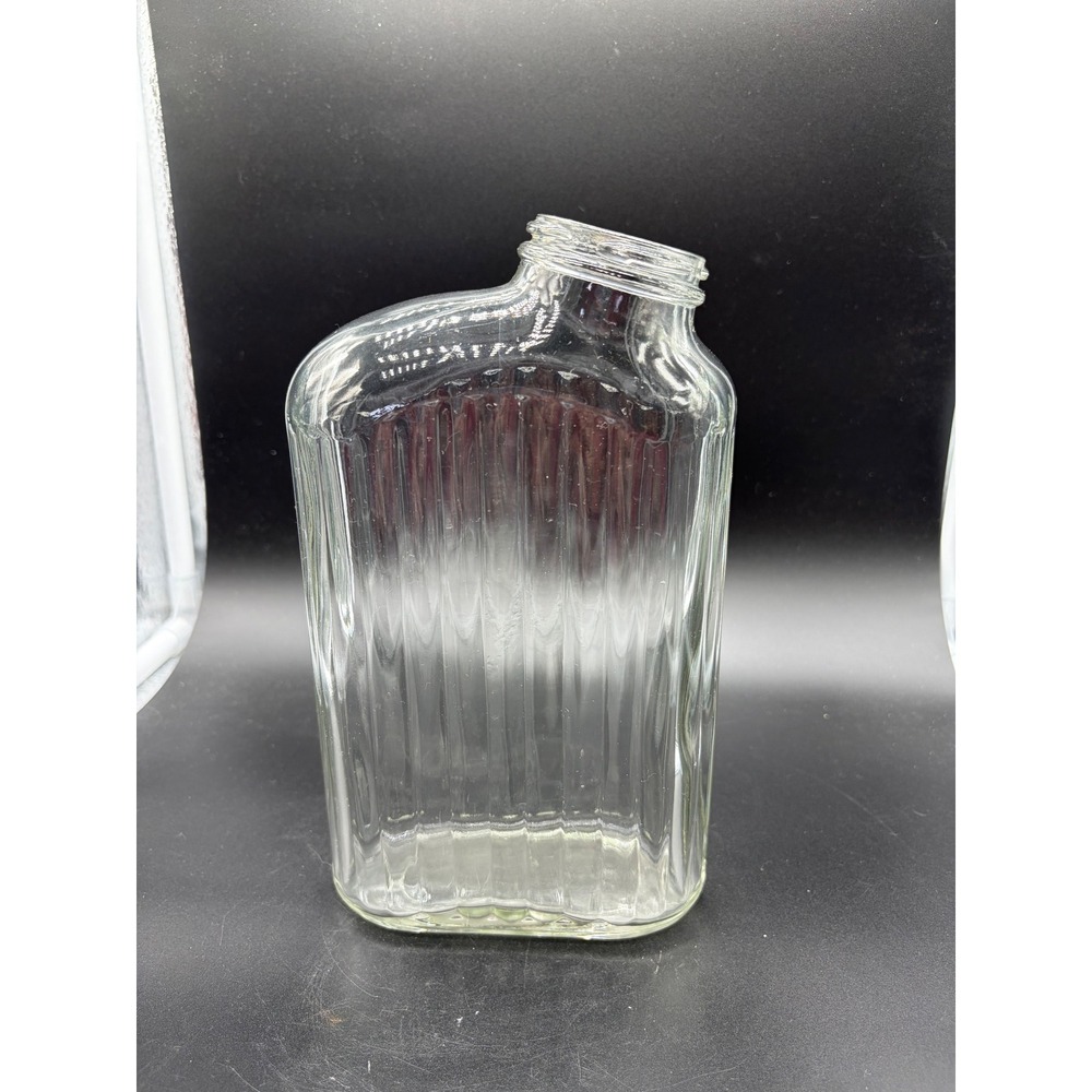 Vintage Clear Glass Flask Bottle Ribbed Design Unique Shape
